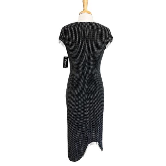 Cartise Black White Polkadot Beaded Fringe Elegant Gatsby Midi Dress size 8 NWT - Picture 6 of 7